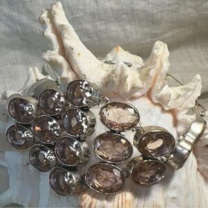 Exquisite sparkling Rose Gold Topaz gem cluster statement cuff bracelet